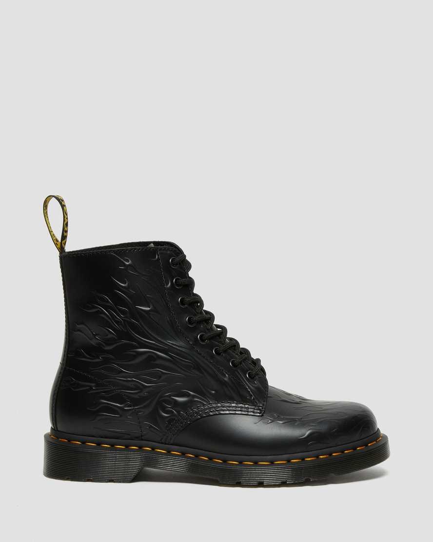 Black Flame Polished Smooth Men's Dr Martens 1460 Flames Emboss Leather Ankle Boots | 837916-EFZ