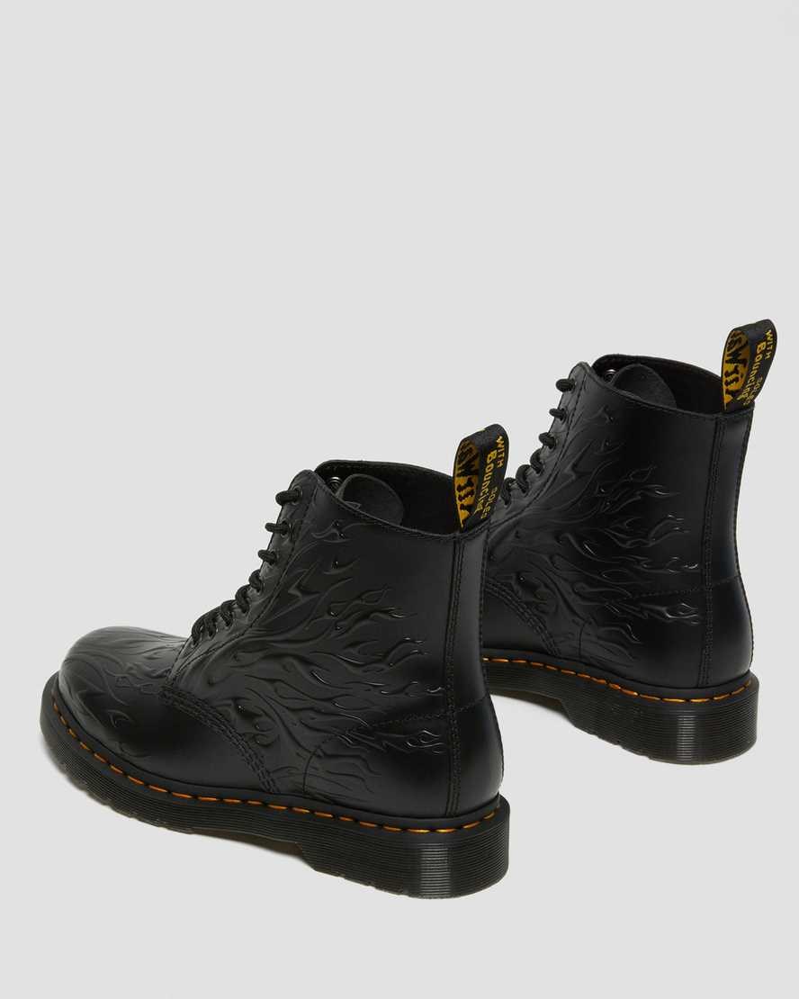 Black Flame Polished Smooth Men's Dr Martens 1460 Flames Emboss Leather Ankle Boots | 837916-EFZ