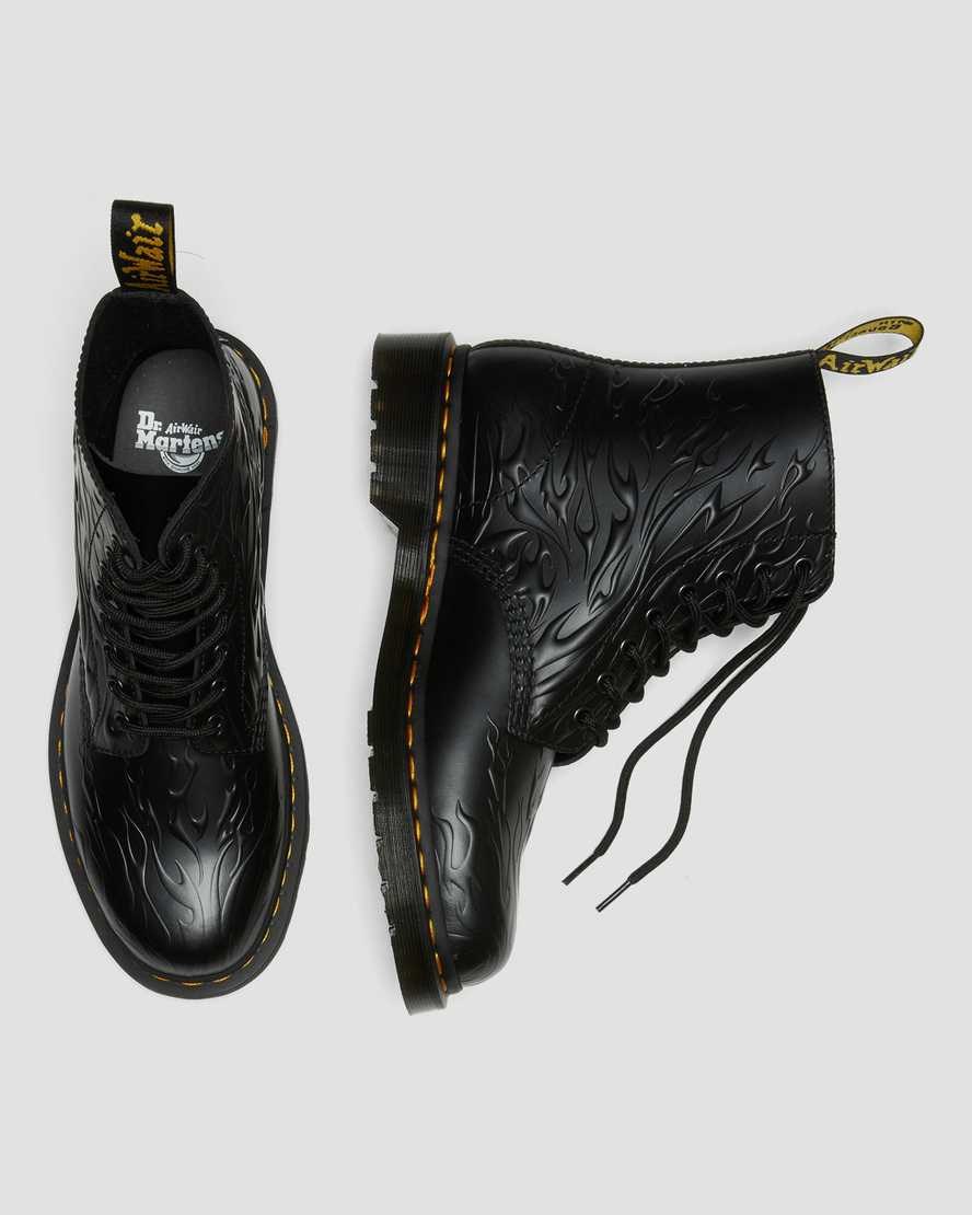 Black Flame Polished Smooth Men's Dr Martens 1460 Flames Emboss Leather Ankle Boots | 837916-EFZ