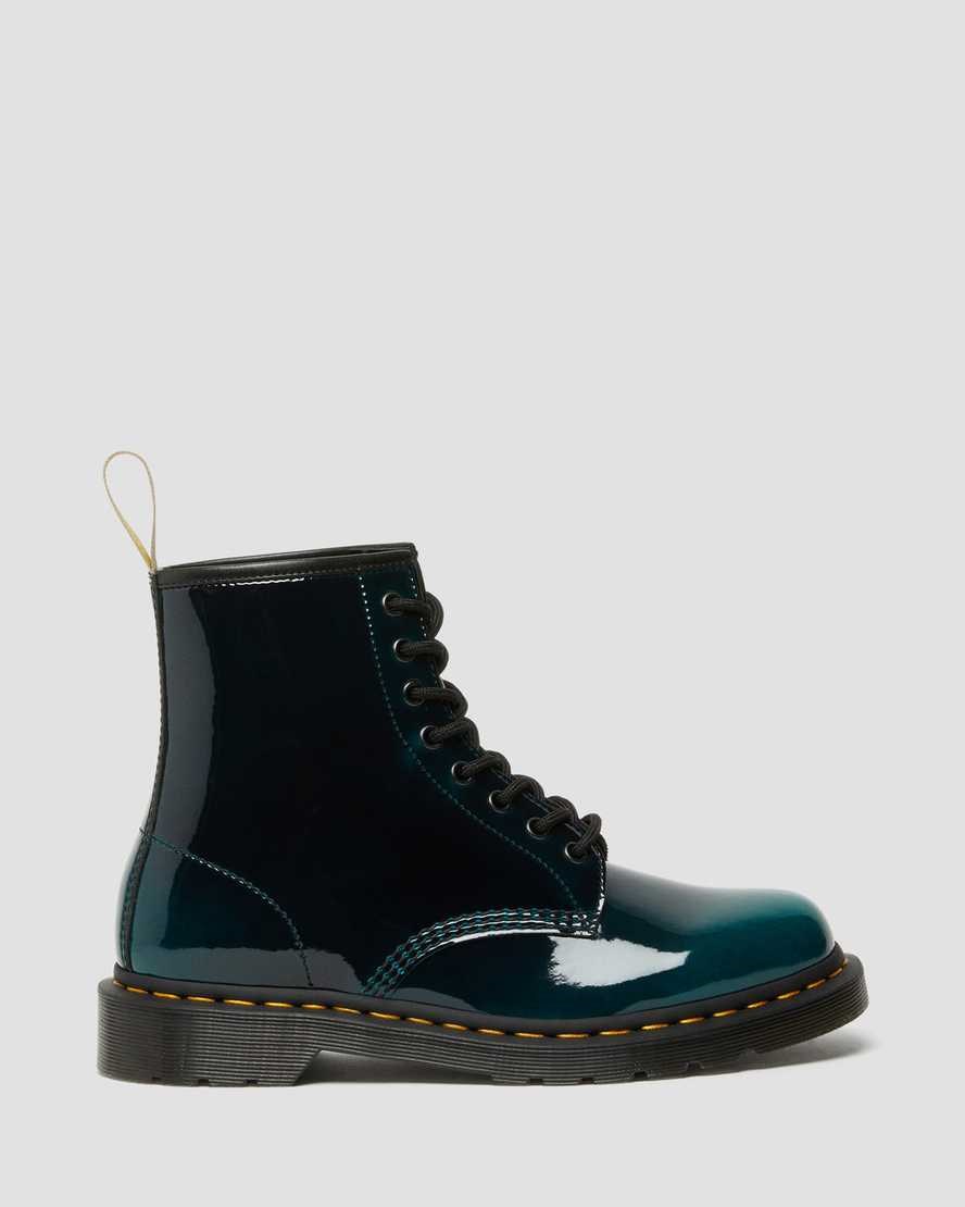 Black Gloss Pull Up Men's Dr Martens Vegan 1460 Gloss Lace Up Boots | 563241-OQA