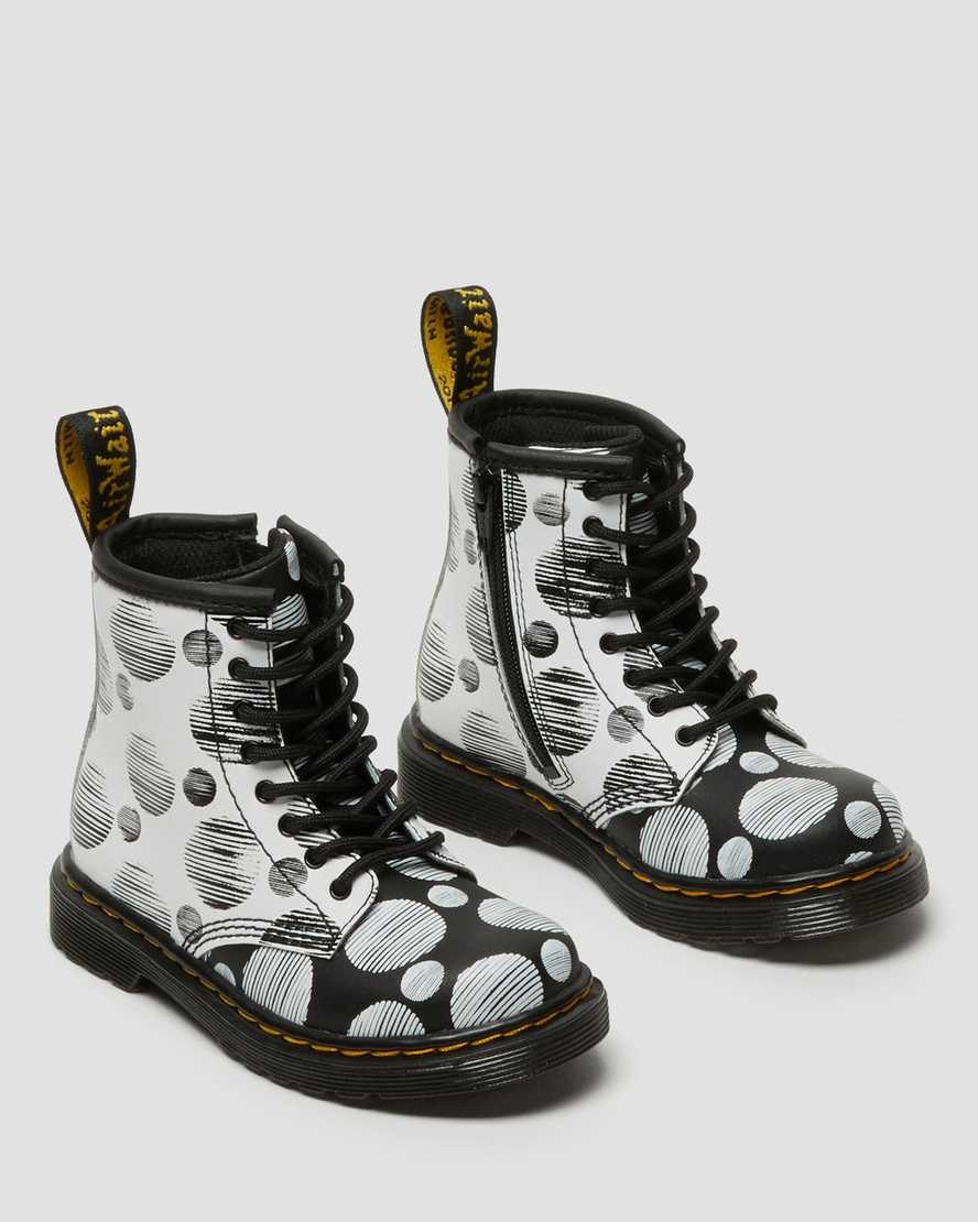 Black Hydro Leather Kids' Dr Martens Toddler 1460 Polka Dot Leather Lace Up Boots | 078241-XBM