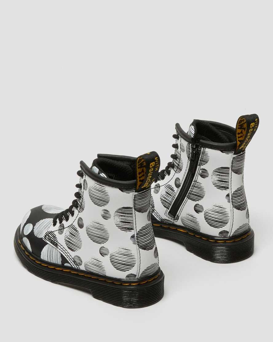 Black Hydro Leather Kids' Dr Martens Toddler 1460 Polka Dot Leather Lace Up Boots | 078241-XBM