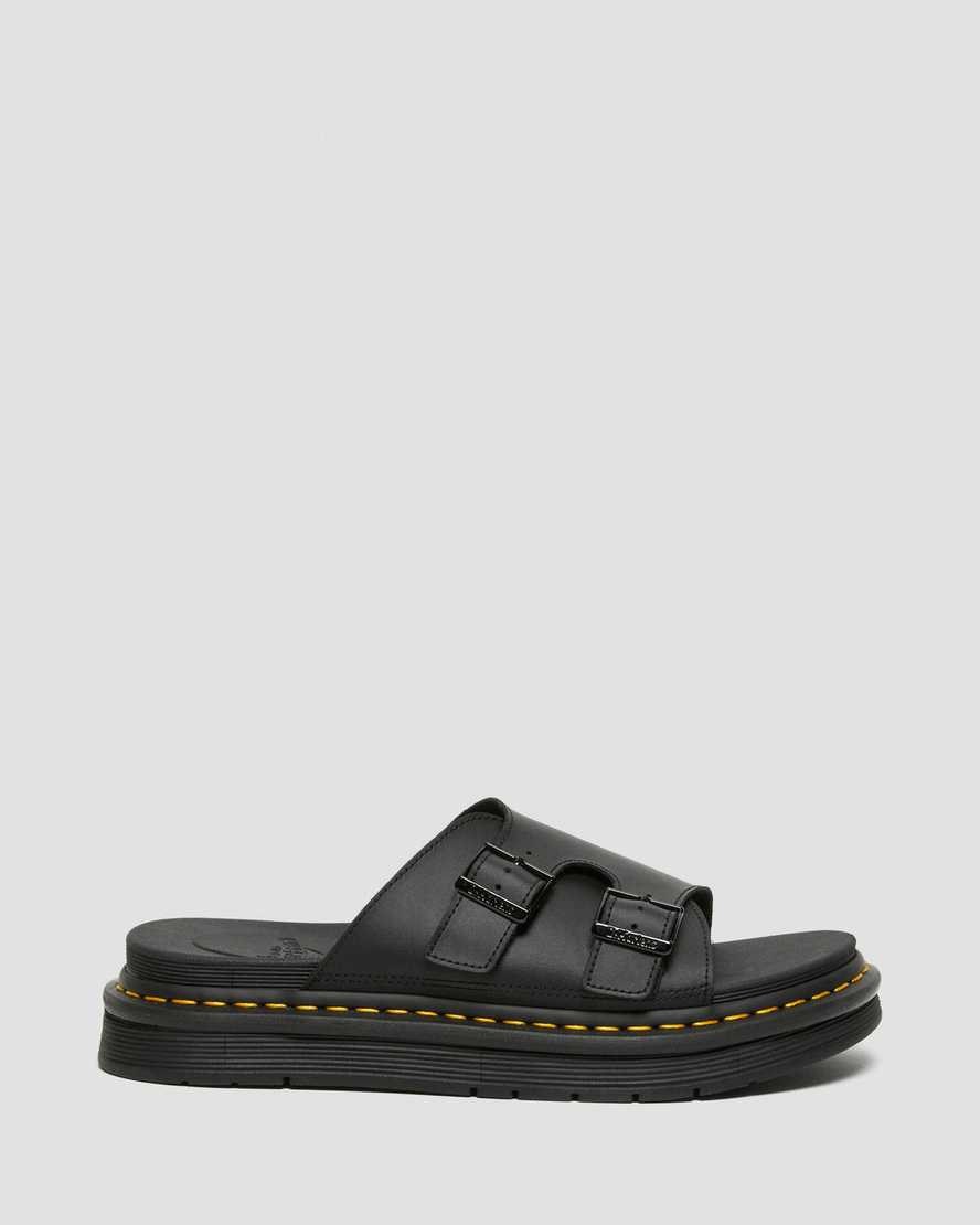 Black Hydro Leather Men's Dr Martens Dax Leather Slide Sandals | 308142-BTJ