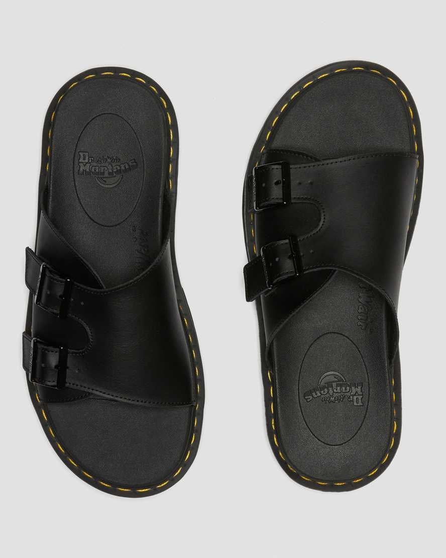 Black Hydro Leather Men's Dr Martens Dax Leather Slide Sandals | 308142-BTJ