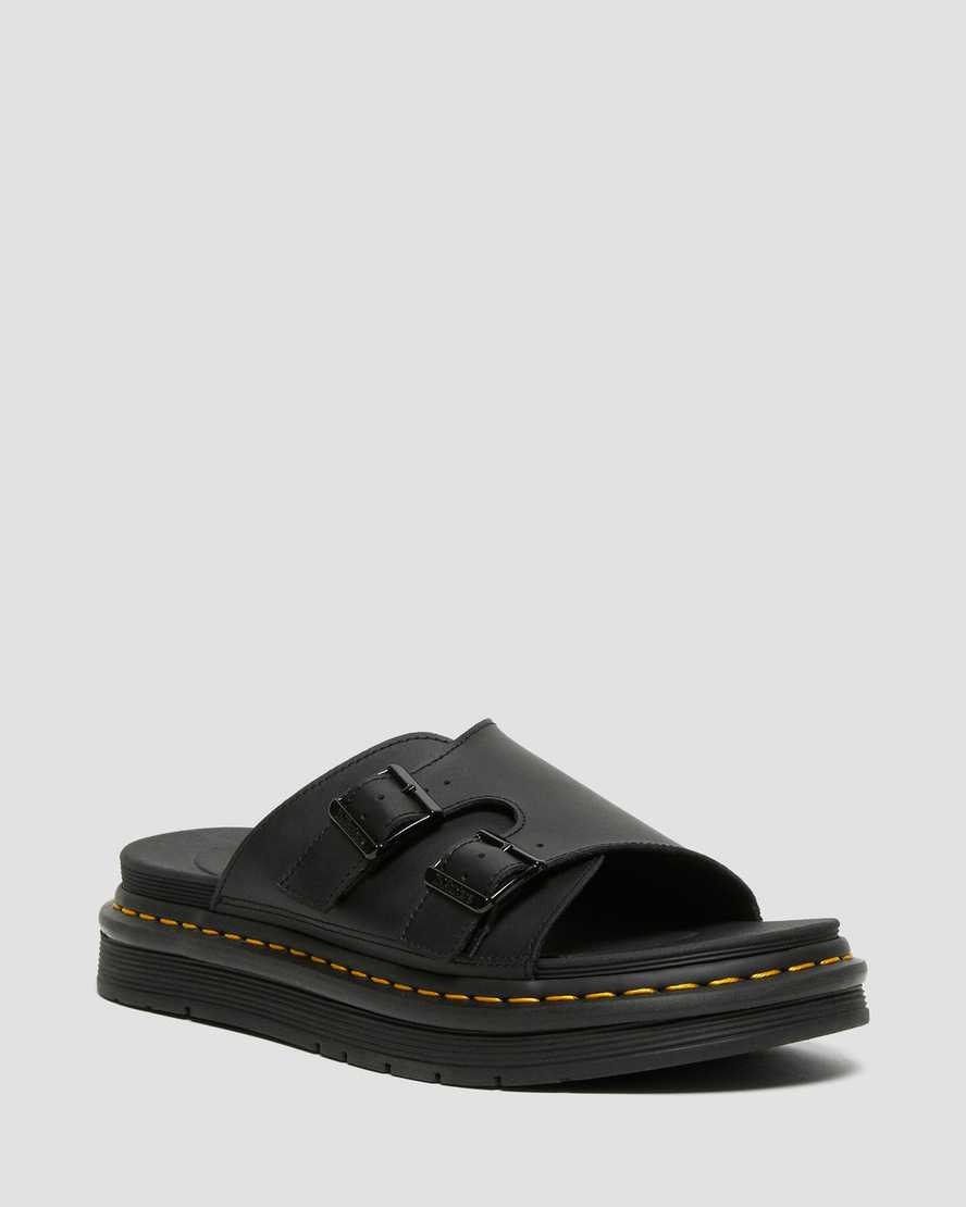 Black Hydro Leather Men's Dr Martens Dax Leather Slide Sandals | 308142-BTJ