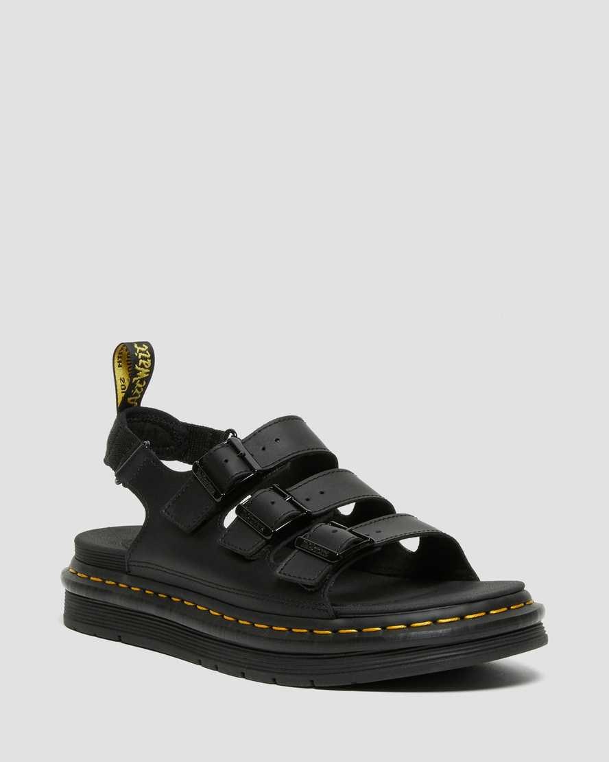 Black Hydro Leather Men's Dr Martens Soloman Leather Strap Sandals | 749056-LDQ