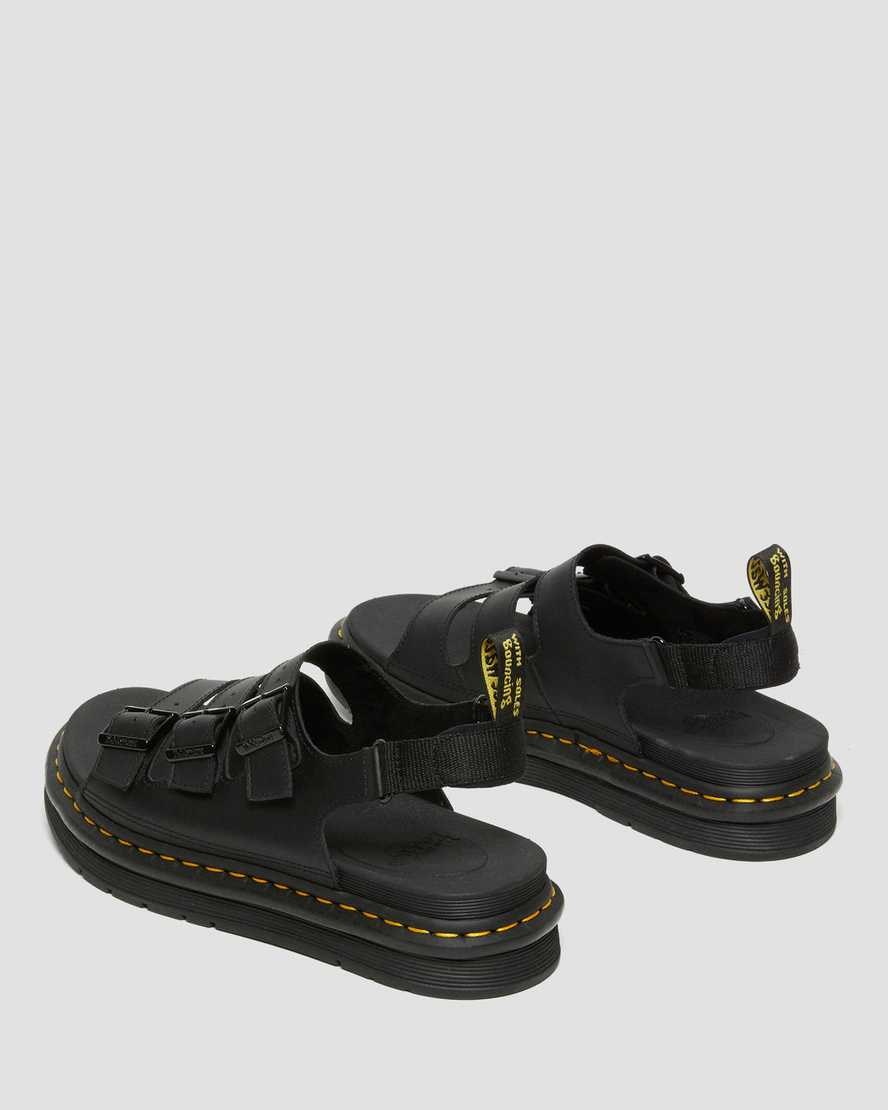 Black Hydro Leather Men's Dr Martens Soloman Leather Strap Sandals | 749056-LDQ