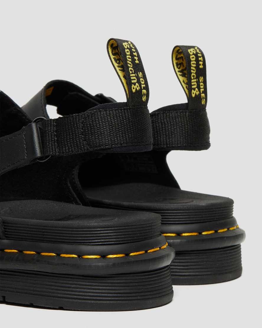 Black Hydro Leather Men's Dr Martens Soloman Leather Strap Sandals | 749056-LDQ