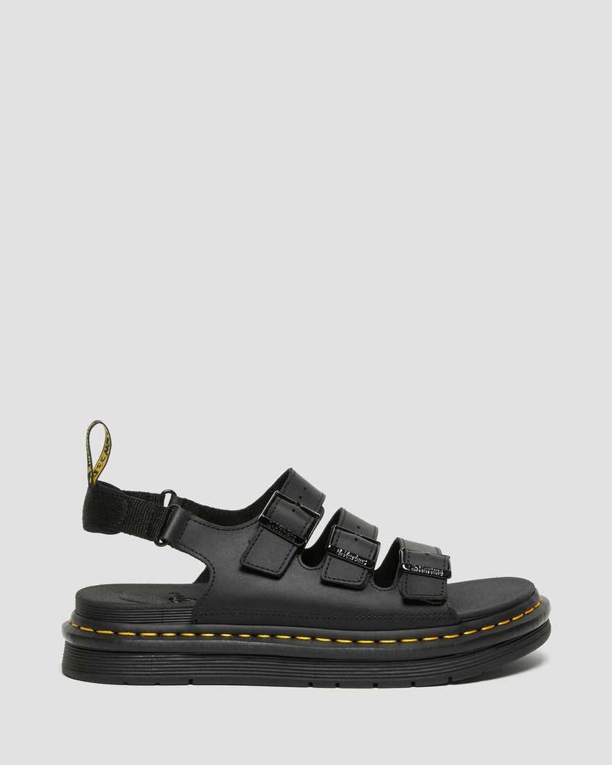 Black Hydro Leather Men's Dr Martens Soloman Leather Strap Sandals | 749056-LDQ