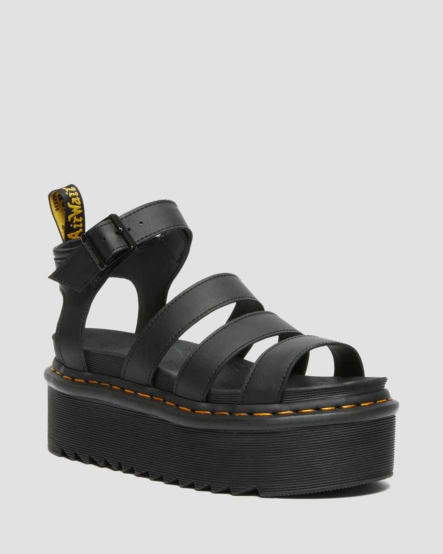 Black Hydro Leather Women's Dr Martens Blaire Hydro Leather Platform Strap Sandals | 298540-XKQ