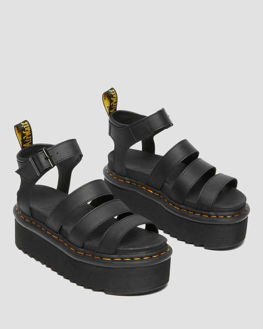 Black Hydro Leather Women's Dr Martens Blaire Hydro Leather Platform Strap Sandals | 298540-XKQ