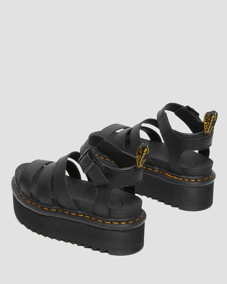 Black Hydro Leather Women's Dr Martens Blaire Hydro Leather Platform Strap Sandals | 298540-XKQ