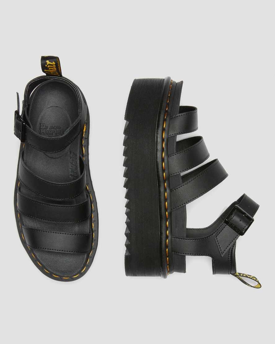 Black Hydro Leather Women's Dr Martens Blaire Hydro Leather Platform Strap Sandals | 298540-XKQ