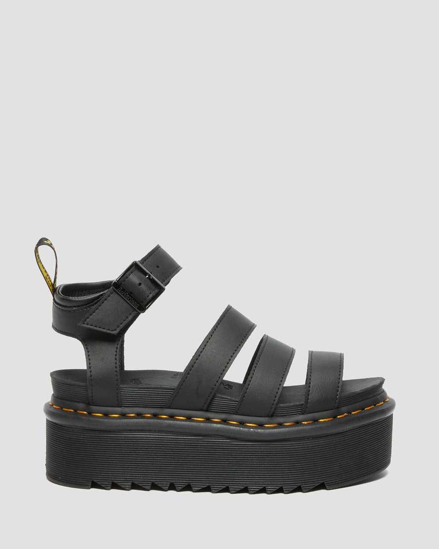 Black Hydro Leather Women's Dr Martens Blaire Hydro Leather Platform Strap Sandals | 298540-XKQ