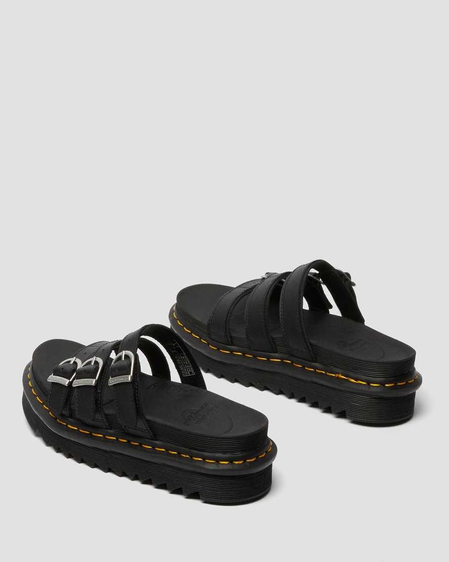 Black Hydro Leather Women's Dr Martens Blaire Leather Slide Sandals | 903174-LGS