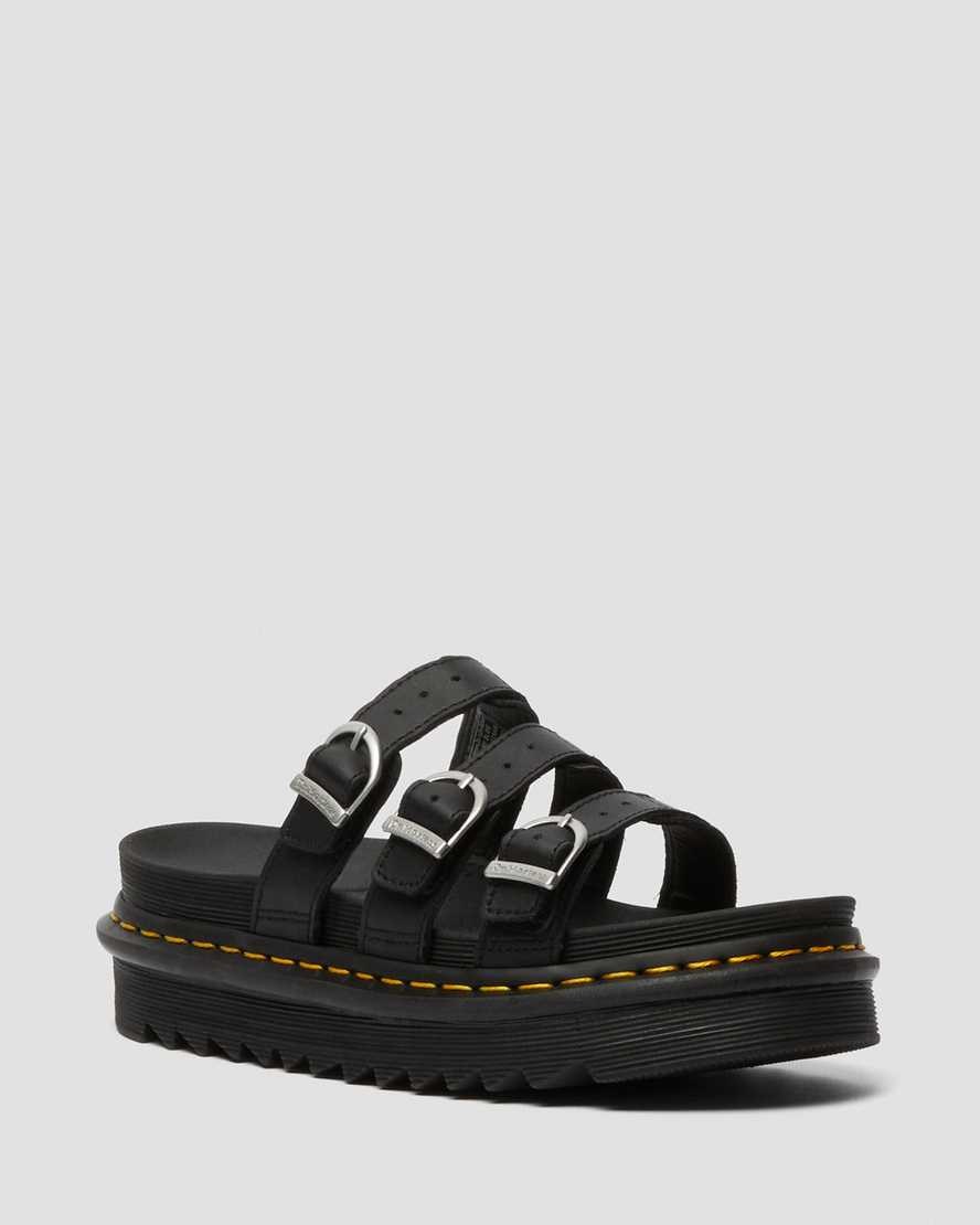 Black Hydro Leather Women\'s Dr Martens Blaire Leather Slide Sandals | 903174-LGS