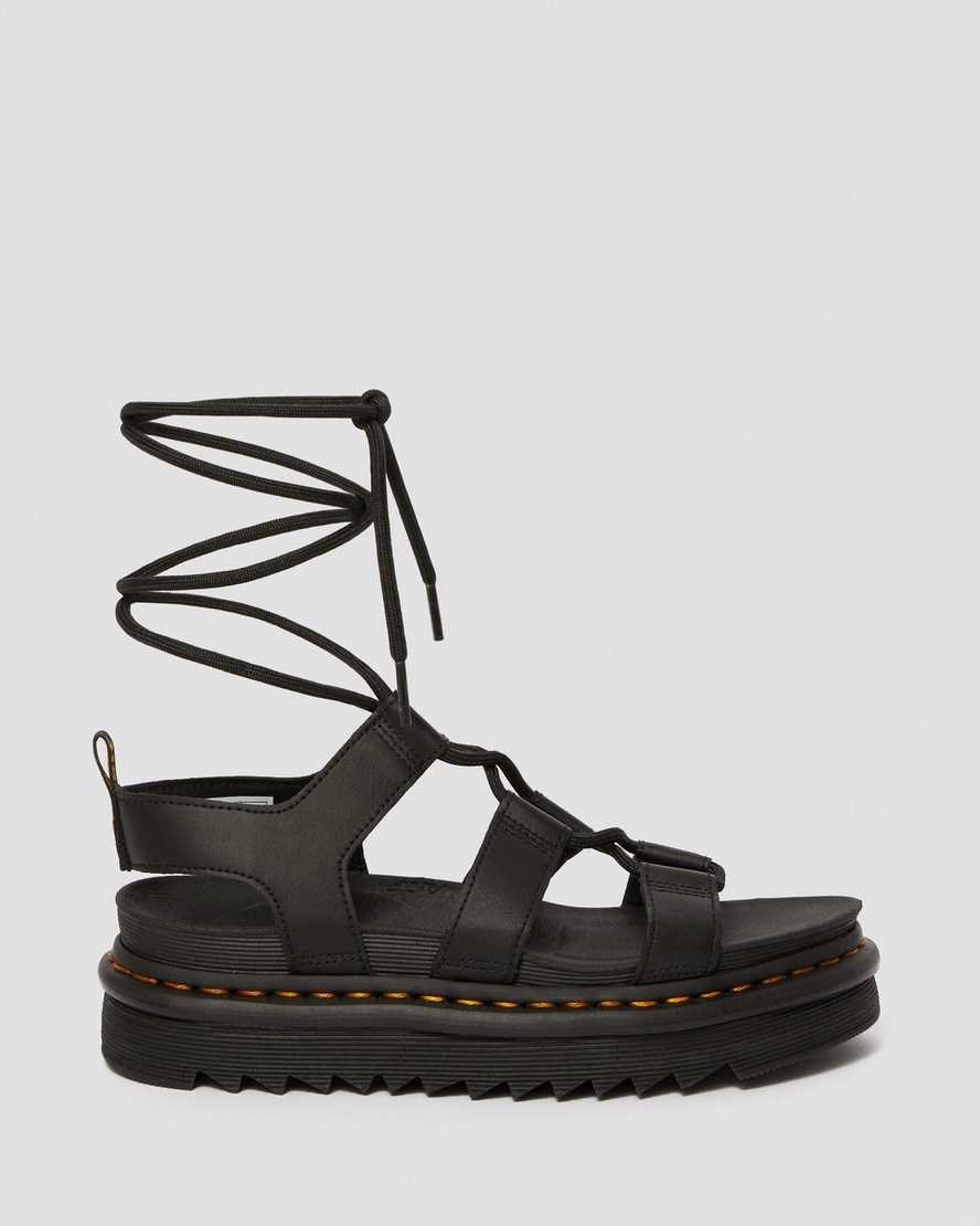 Black Hydro Leather Women's Dr Martens Nartilla Leather Gladiator Sandals | 234178-PYX