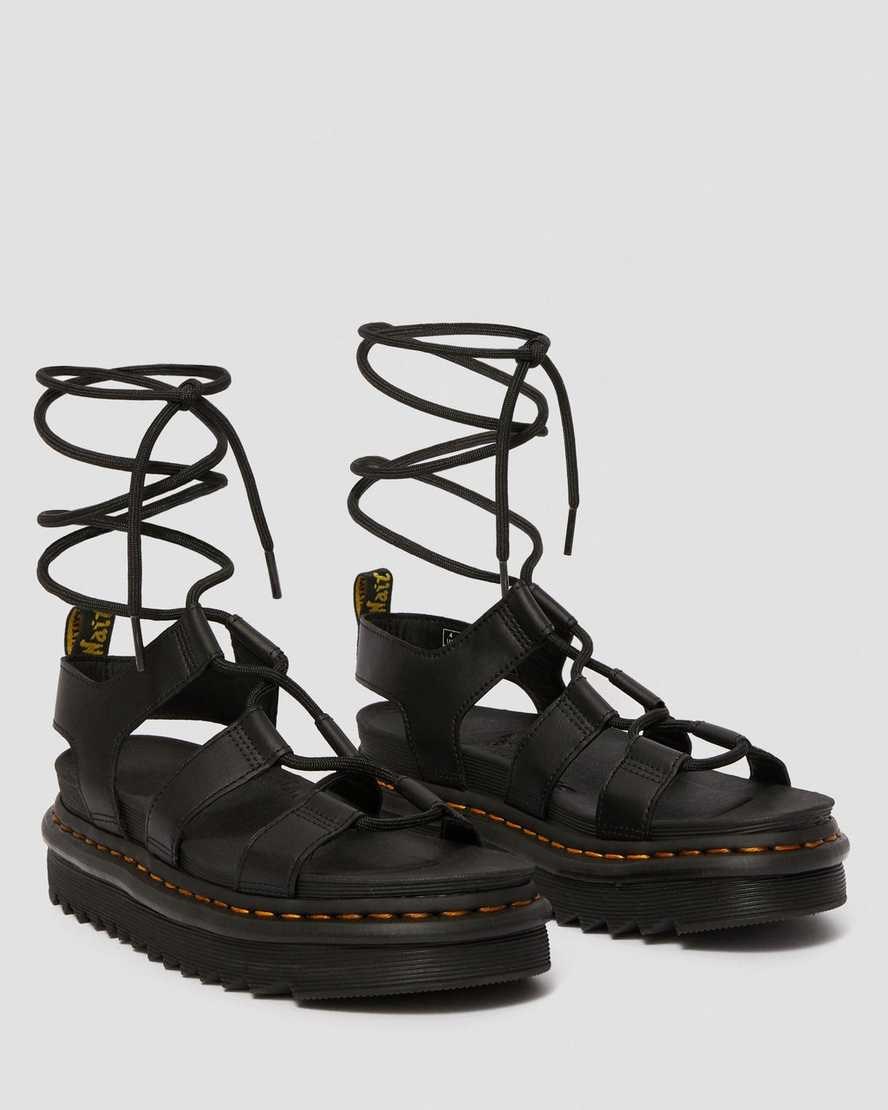 Black Hydro Leather Women's Dr Martens Nartilla Leather Gladiator Sandals | 234178-PYX