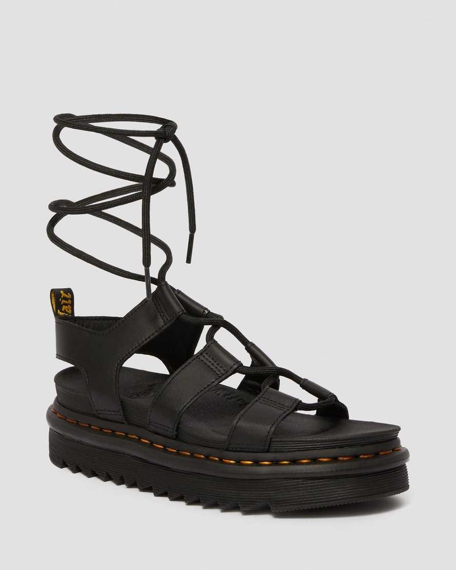 Black Hydro Leather Women\'s Dr Martens Nartilla Leather Gladiator Sandals | 234178-PYX