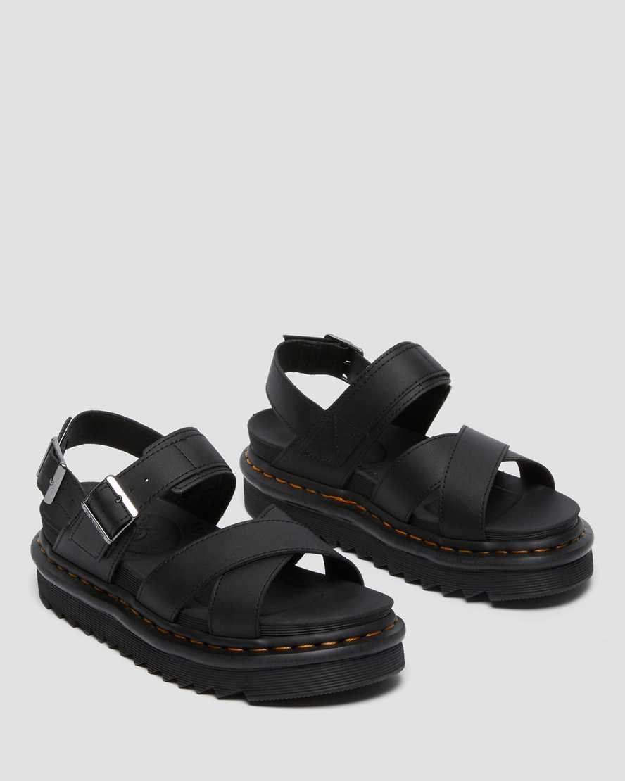 Black Hydro Leather Women's Dr Martens Voss II Leather Strap Sandals | 239601-IKL