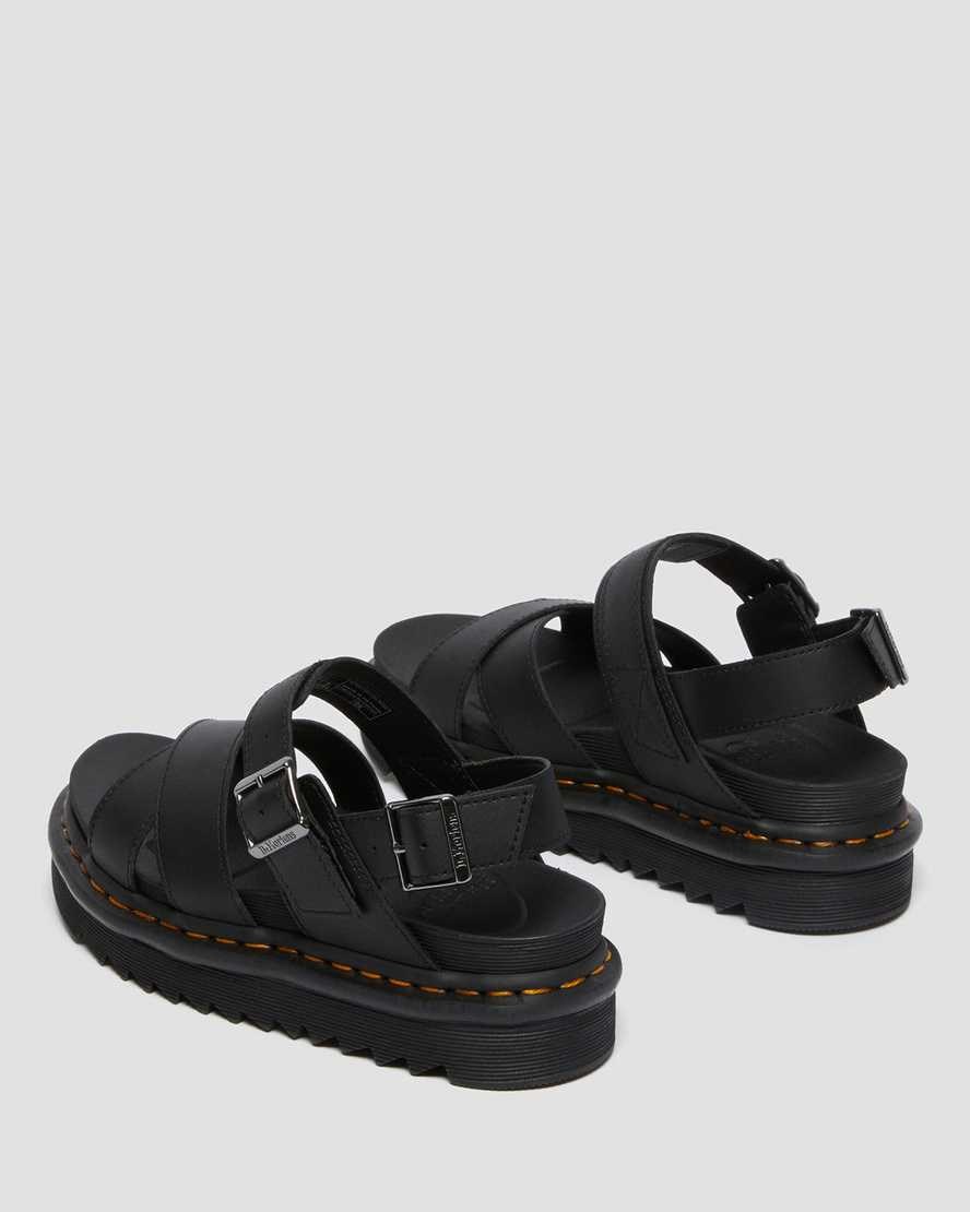 Black Hydro Leather Women's Dr Martens Voss II Leather Strap Sandals | 239601-IKL