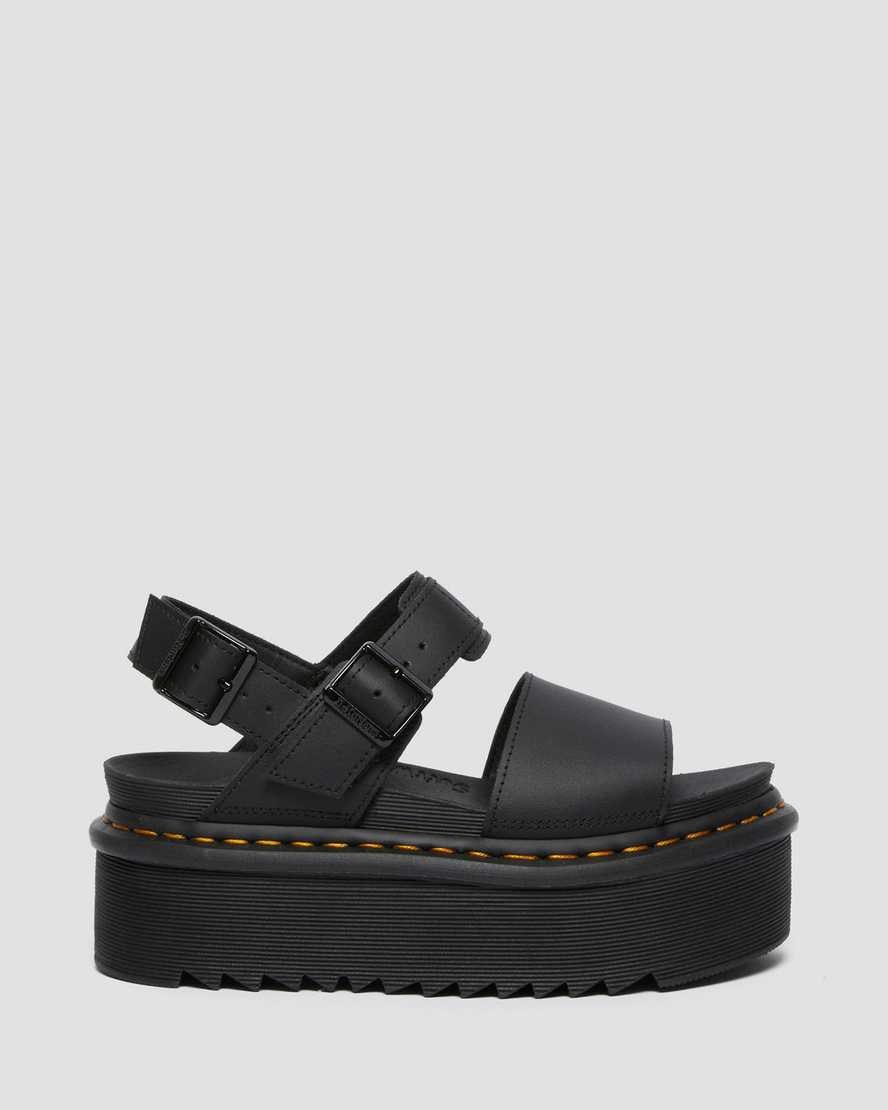 Black Hydro Leather Women's Dr Martens Voss Leather Strap Platform Sandals | 582013-JGT