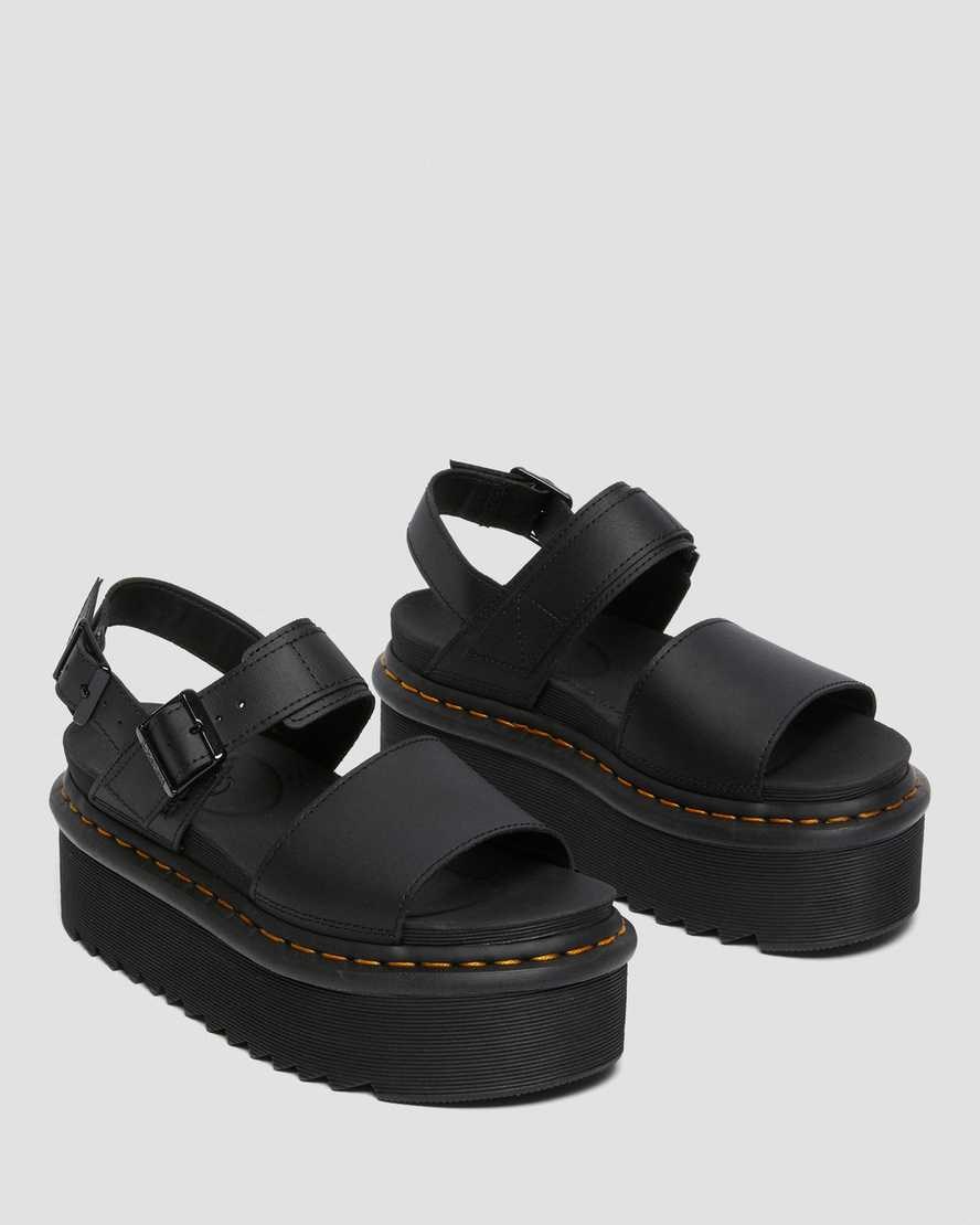 Black Hydro Leather Women's Dr Martens Voss Leather Strap Platform Sandals | 582013-JGT