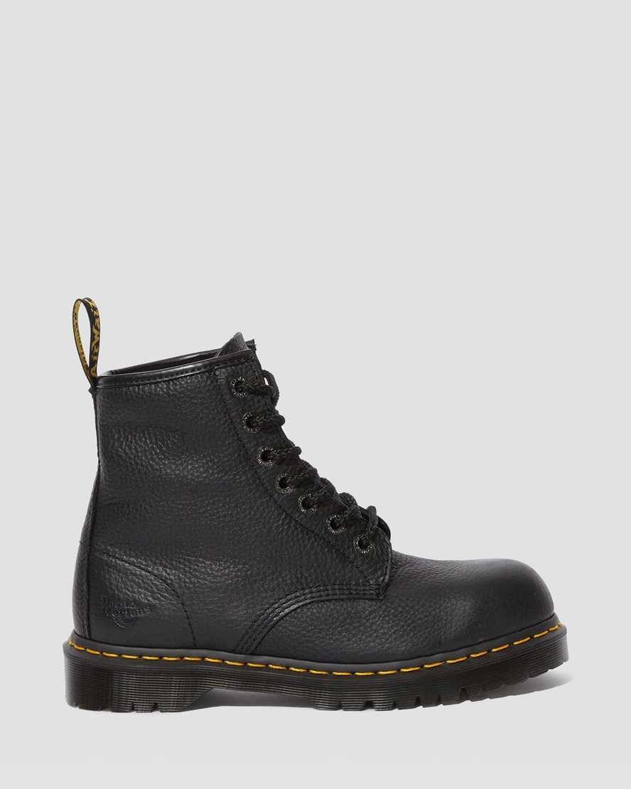 Black Industrial Bear Men's Dr Martens Icon 7B10 Leather Steel Toe Work Ankle Boots | 358607-TYP