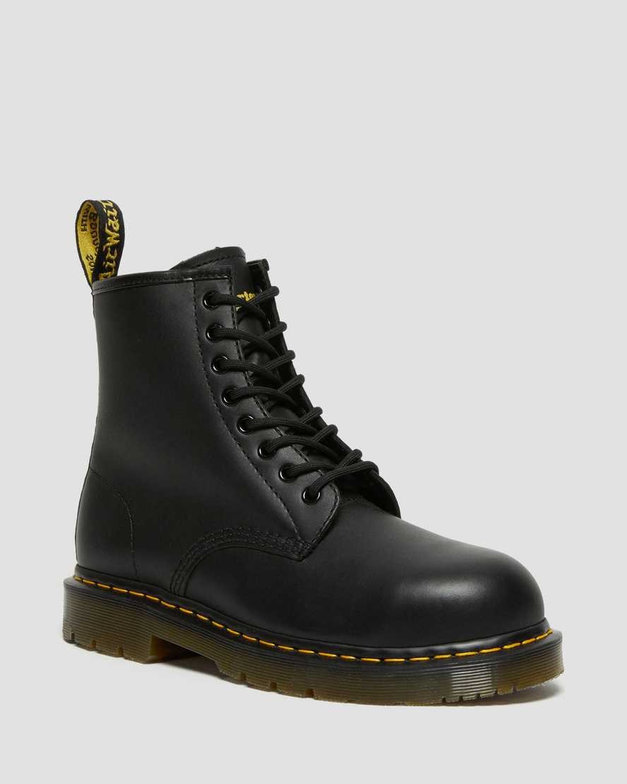 Black Industrial Full Grain Men\'s Dr Martens 1460 Slip Resistant Steel Toe Lace Up Boots | 284019-OHM