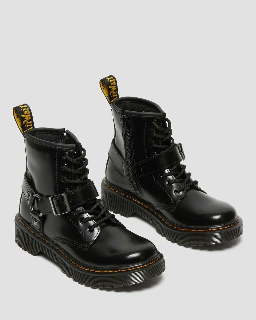 Black Lissome Kids' Dr Martens Junior 1460 Harness Leather Booties | 051729-EVH