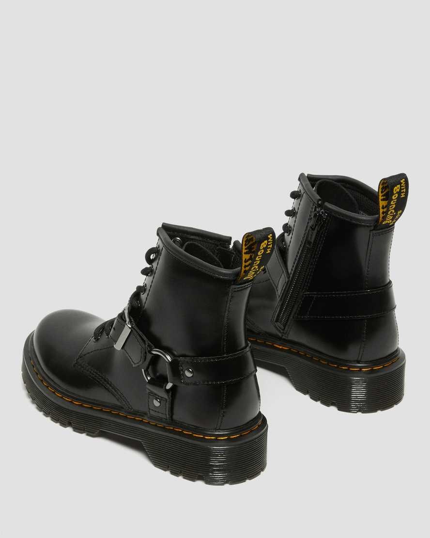 Black Lissome Kids' Dr Martens Junior 1460 Harness Leather Booties | 051729-EVH