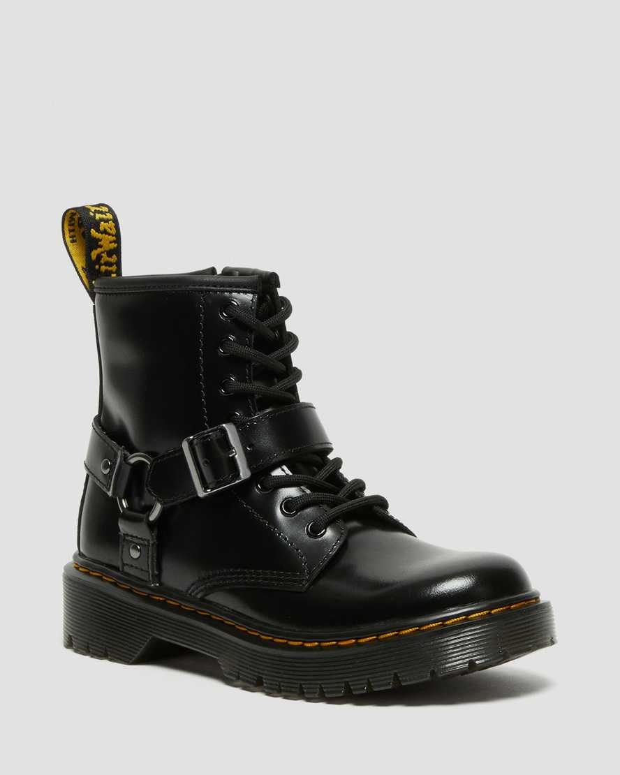 Black Lissome Kids\' Dr Martens Junior 1460 Harness Leather Booties | 051729-EVH