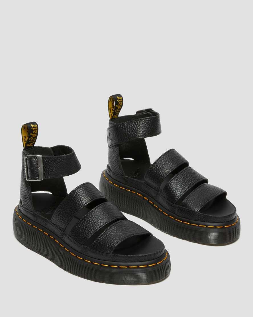 Black Milled Nappa Leather Women's Dr Martens Clarissa II Leather Platform Sandals | 076954-XKH