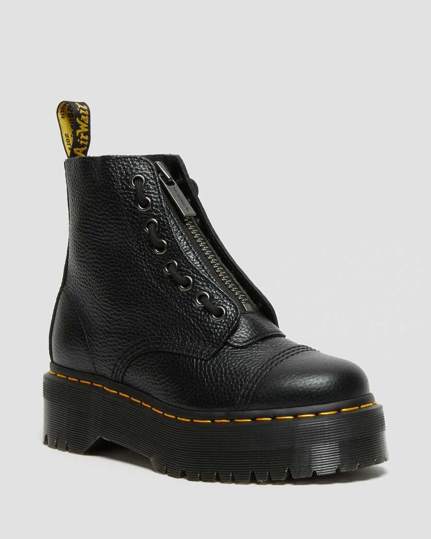 Black Milled Nappa Leather Women's Dr Martens Sinclair Milled Nappa Leather Zip Up Boots | 916830-XZM