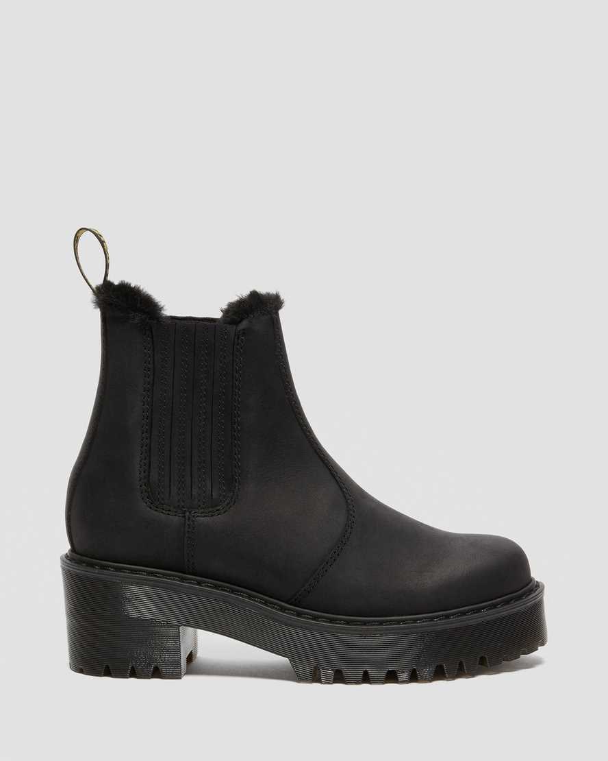 Black Moldova Women's Dr Martens Rometty Faux Fur Leather Chelsea Boots | 692145-IUB