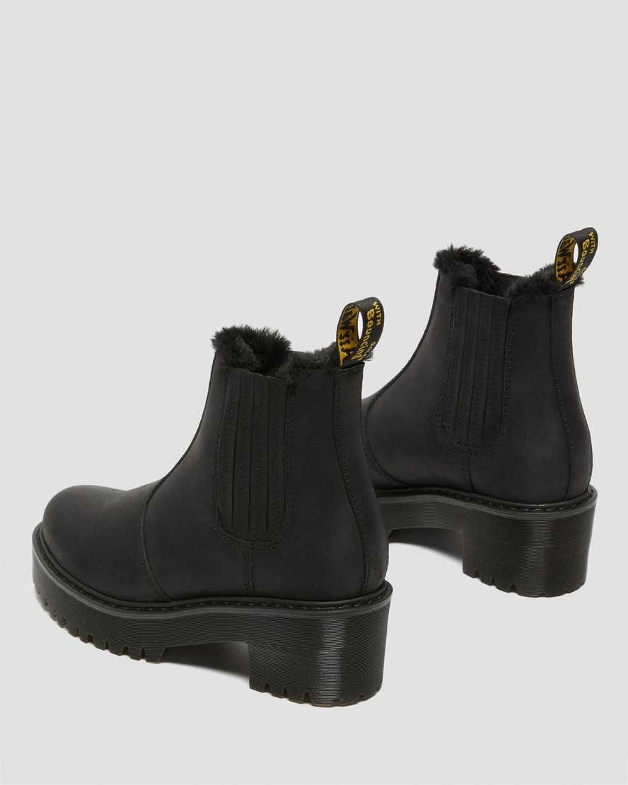 Black Moldova Women's Dr Martens Rometty Faux Fur Leather Chelsea Boots | 692145-IUB