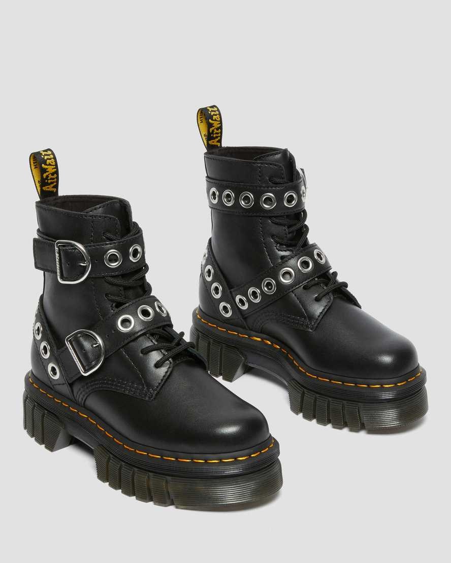 Black Nappa Lux Women's Dr Martens Audrick Hardware Leather Lace Up Boots | 920813-ETO