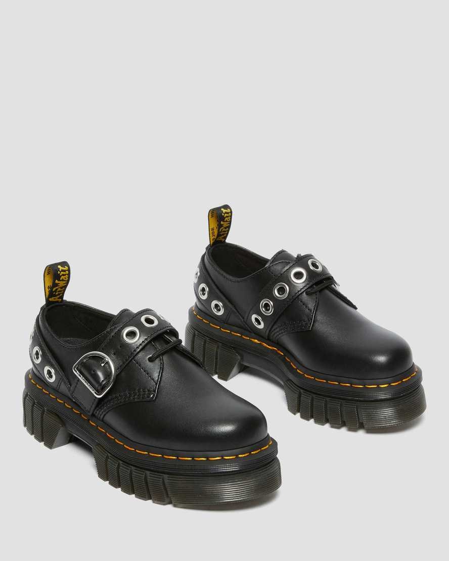 Black Nappa Lux Women's Dr Martens Audrick Hardware Leather Platform Shoes | 962738-YTR