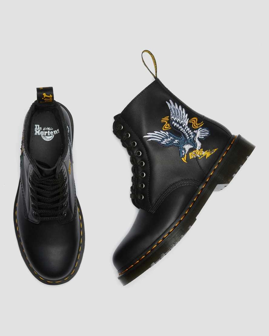 Black Nappa Men's Dr Martens 1460 Souvenir Embroidered Leather Lace Up Boots | 193850-NYS