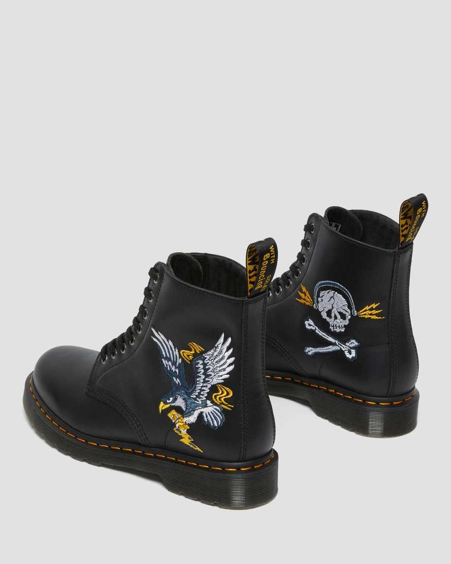 Black Nappa Men's Dr Martens 1460 Souvenir Embroidered Leather Ankle Boots | 453608-ATZ