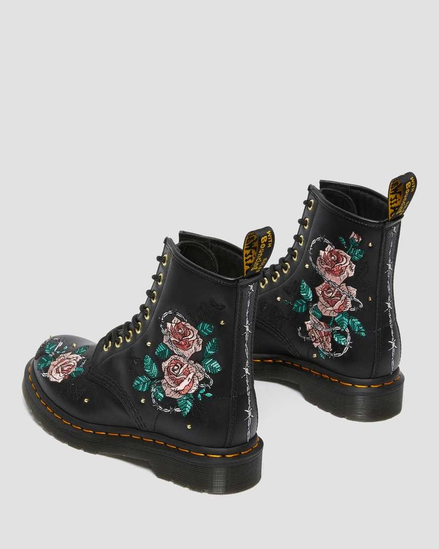 Black Nappa Women's Dr Martens 1460 Vonda Floral Leather Lace Up Boots | 617038-LCP