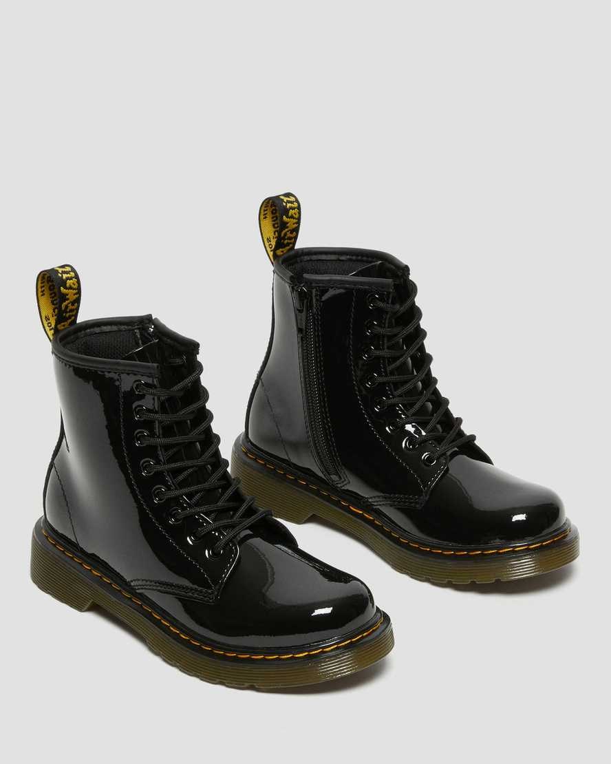 Black Patent Lamper Kids' Dr Martens Junior 1460 Patent Leather Lace Up Boots | 438761-DUM