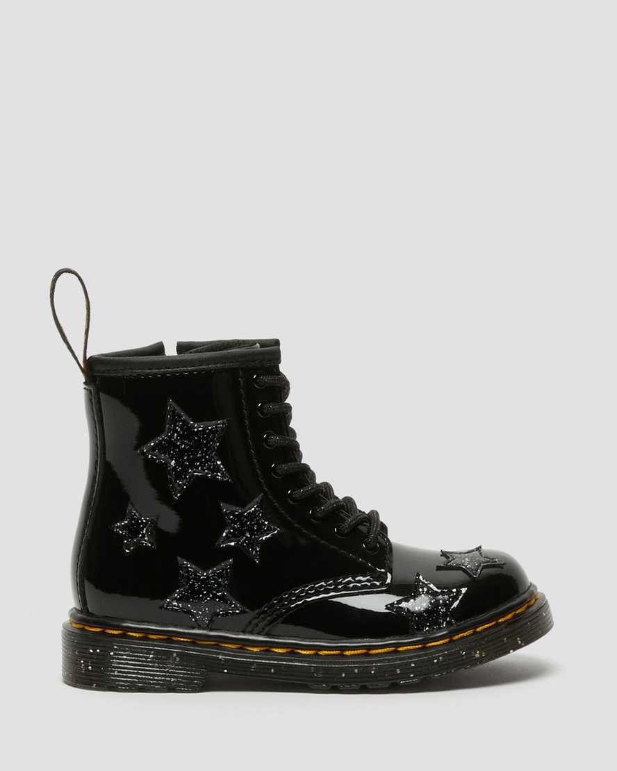 Black Patent Lamper Kids' Dr Martens Toddler 1460 Glitter Star Patent Lace Up Boots | 925841-PSA