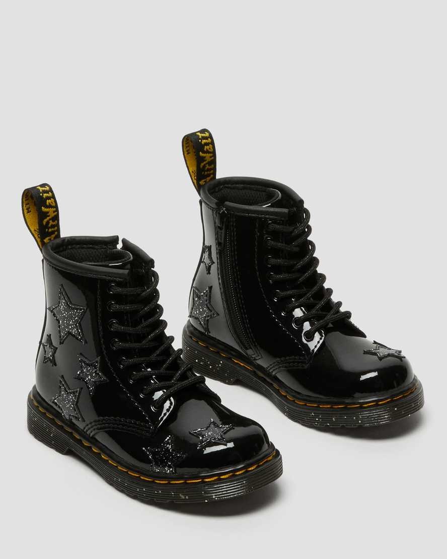 Black Patent Lamper Kids' Dr Martens Toddler 1460 Glitter Star Patent Lace Up Boots | 925841-PSA