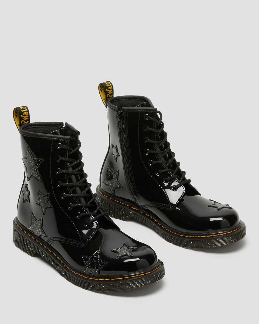 Black Patent Lamper Kids' Dr Martens Youth 1460 Glitter Star Patent Lace Up Boots | 385491-YBJ