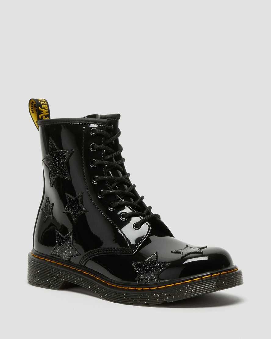 Black Patent Lamper Kids' Dr Martens Youth 1460 Glitter Star Patent Lace Up Boots | 385491-YBJ