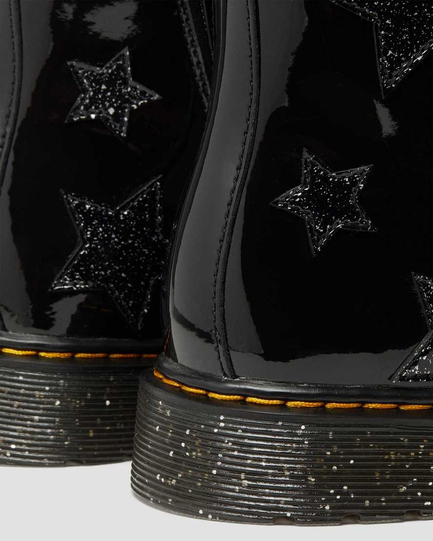 Black Patent Lamper Kids' Dr Martens Youth 1460 Glitter Star Patent Lace Up Boots | 385491-YBJ