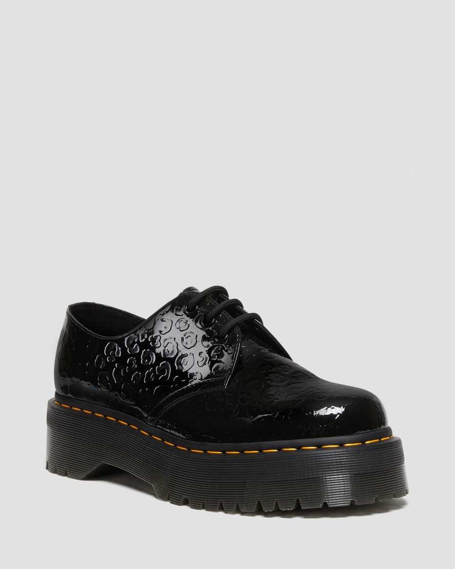 Black Patent Lamper Leopard Emboss Men\'s Dr Martens 1461 Leopard Emboss Patent Leather Oxford Shoes | 390815-IGQ