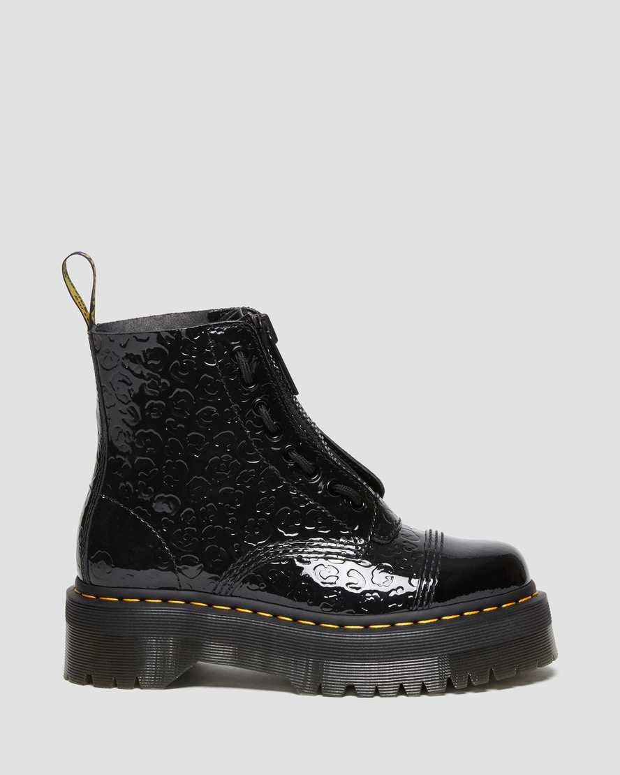 Black Patent Lamper Leopard Emboss Men's Dr Martens Sinclair Leopard Emboss Patent Leather Zip Up Boots | 428375-XRP