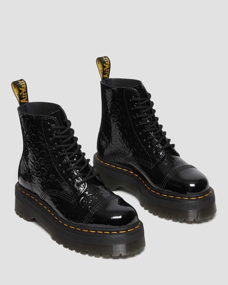 Black Patent Lamper Leopard Emboss Men's Dr Martens Sinclair Leopard Emboss Patent Leather Zip Up Boots | 428375-XRP